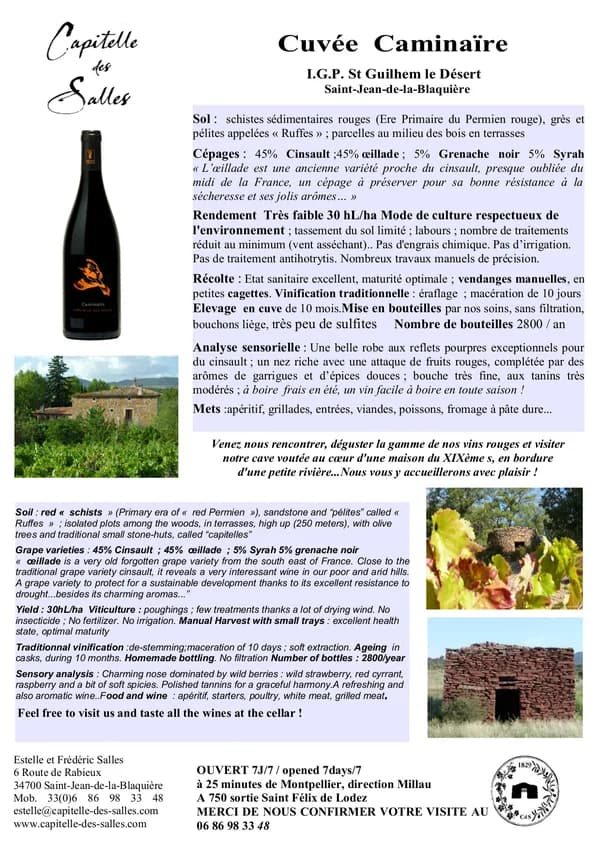 Bouteille de Caminaire — DOMAINE CAPITELLE DES SALLES, vin rouge